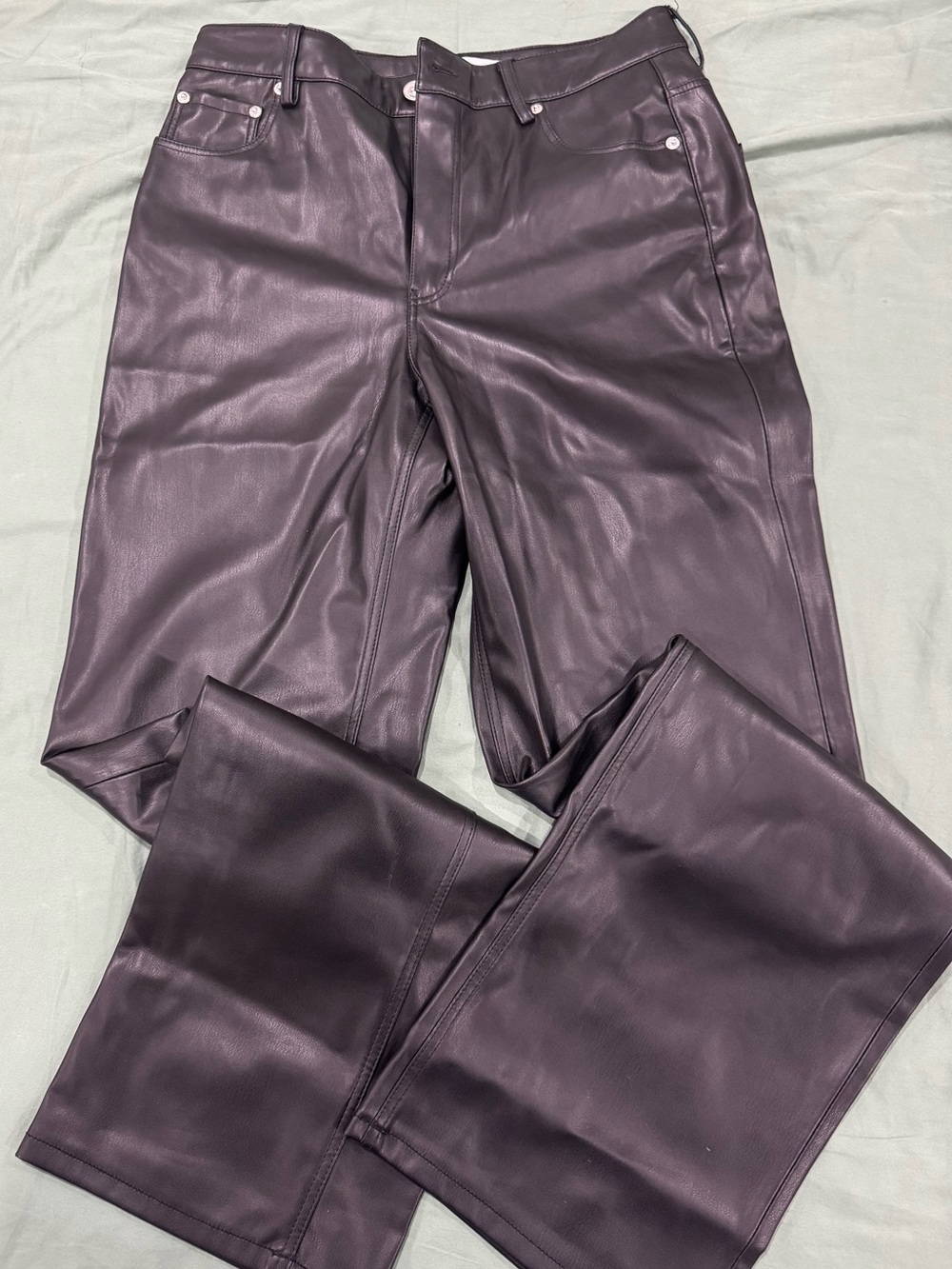 Zara Faux Leather Bootcut Pants in Deep Plum